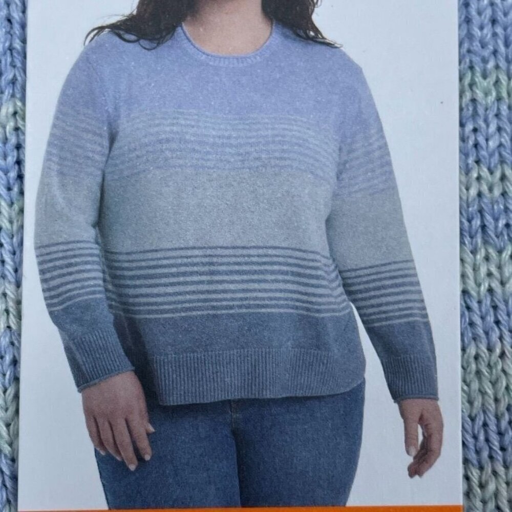 Ella Moss XXL Blue Striped Sweater Crewneck Long Sleeve Knit Lightweight a0606